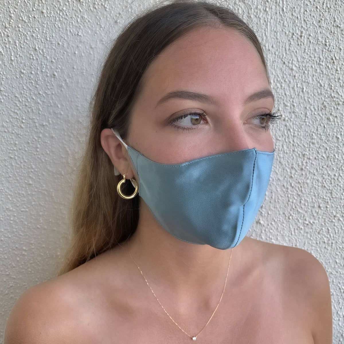 Tapabocas de Seda Azul claro