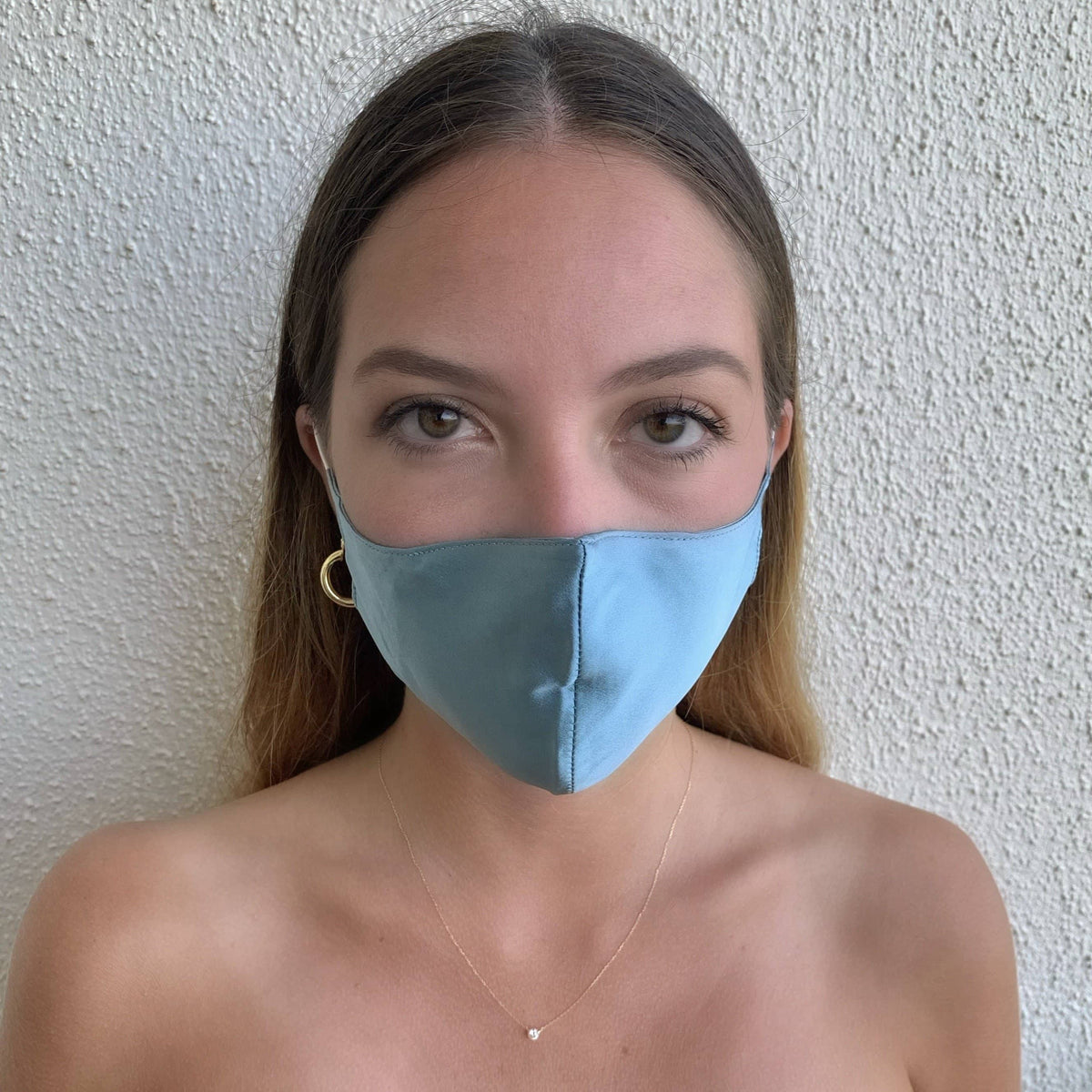 Tapabocas de Seda Azul claro